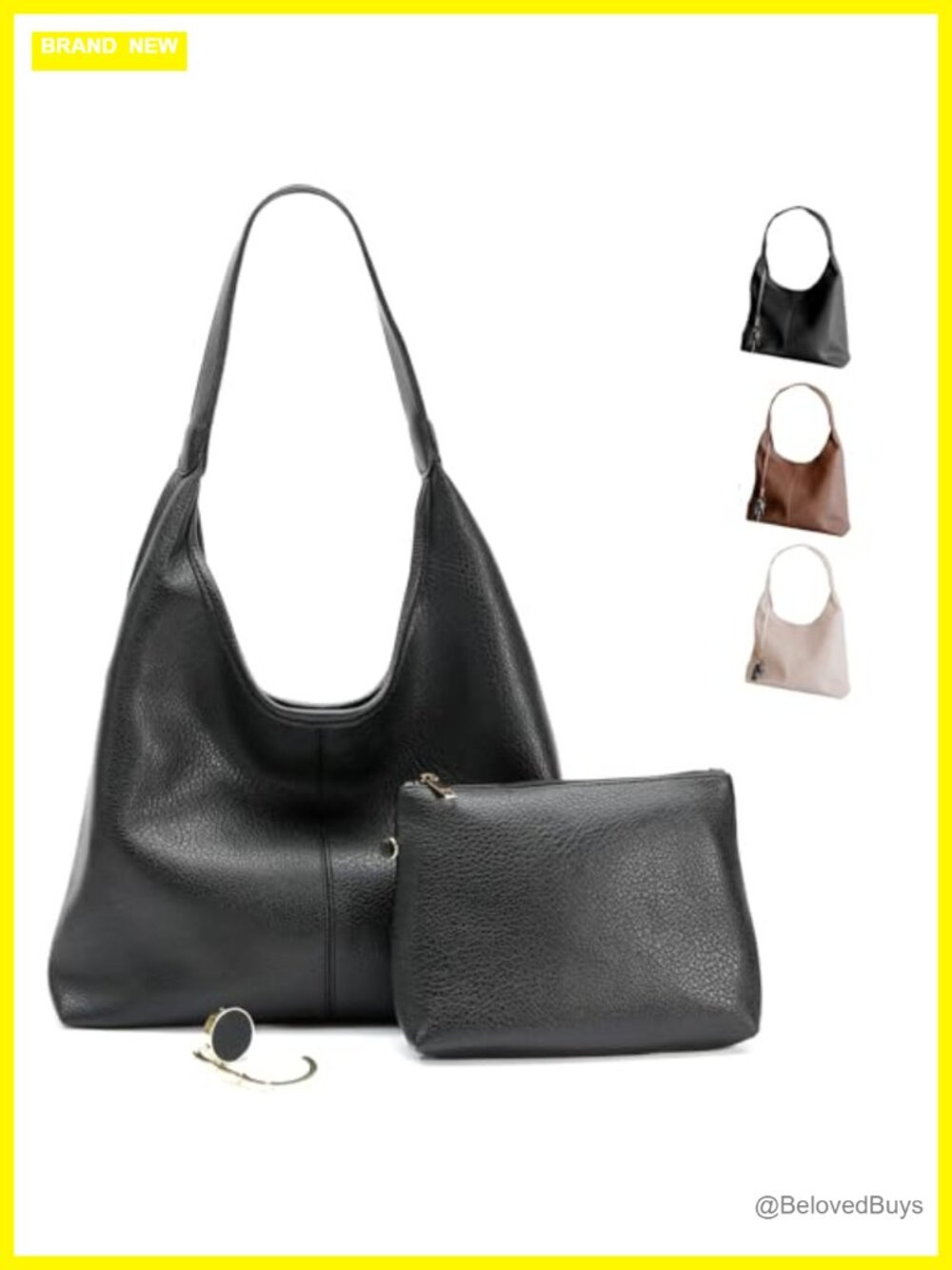Vegan Leather Hobo Bag with Zippered Pocket, Slouchy Shoulder Purse